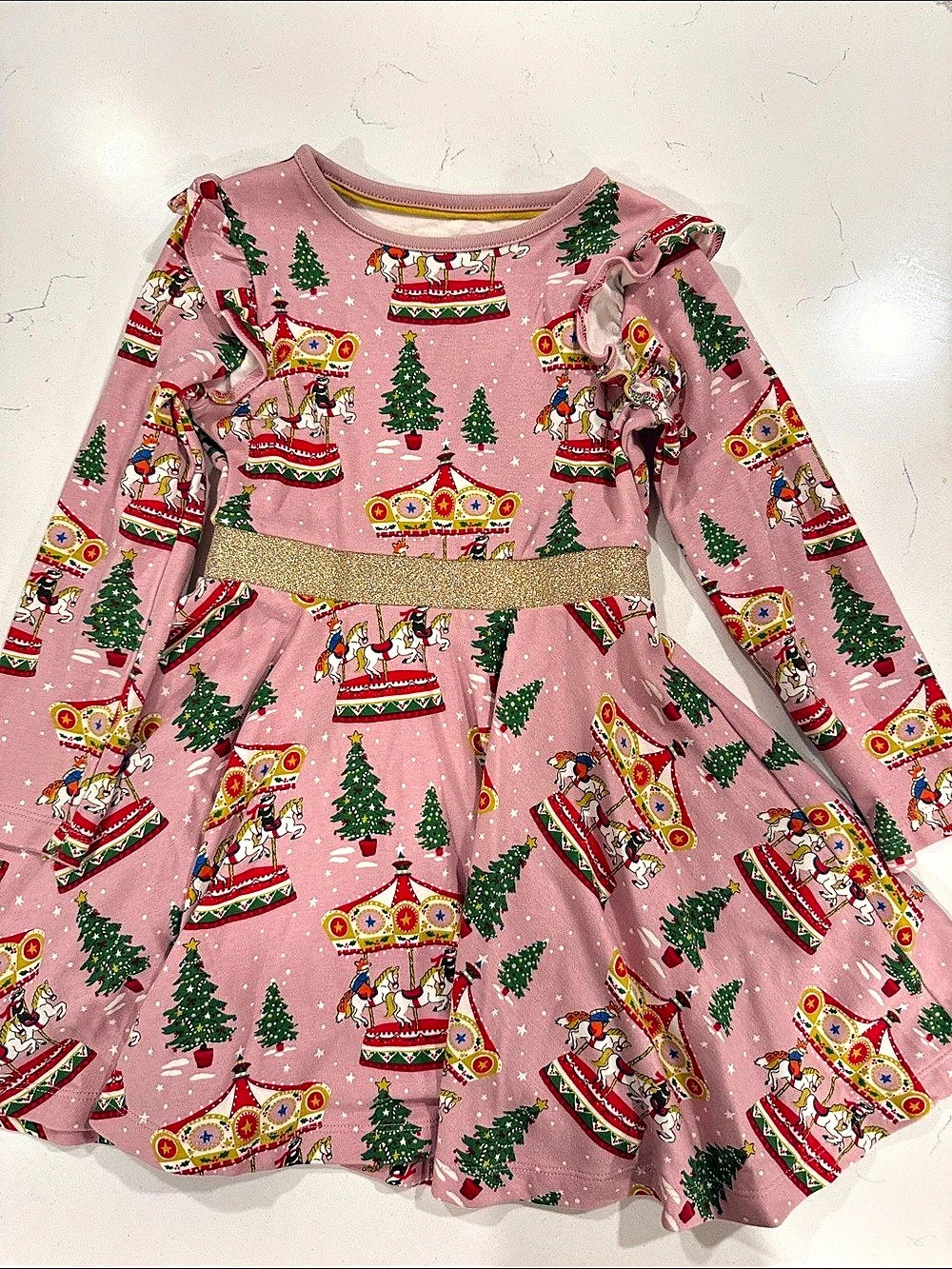 Boden Girls Christmas Print Dress Size 5-6Y Like New